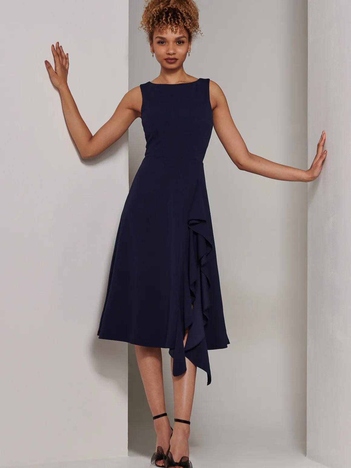 Haylen Frill Detail Midi Dress, Navy
