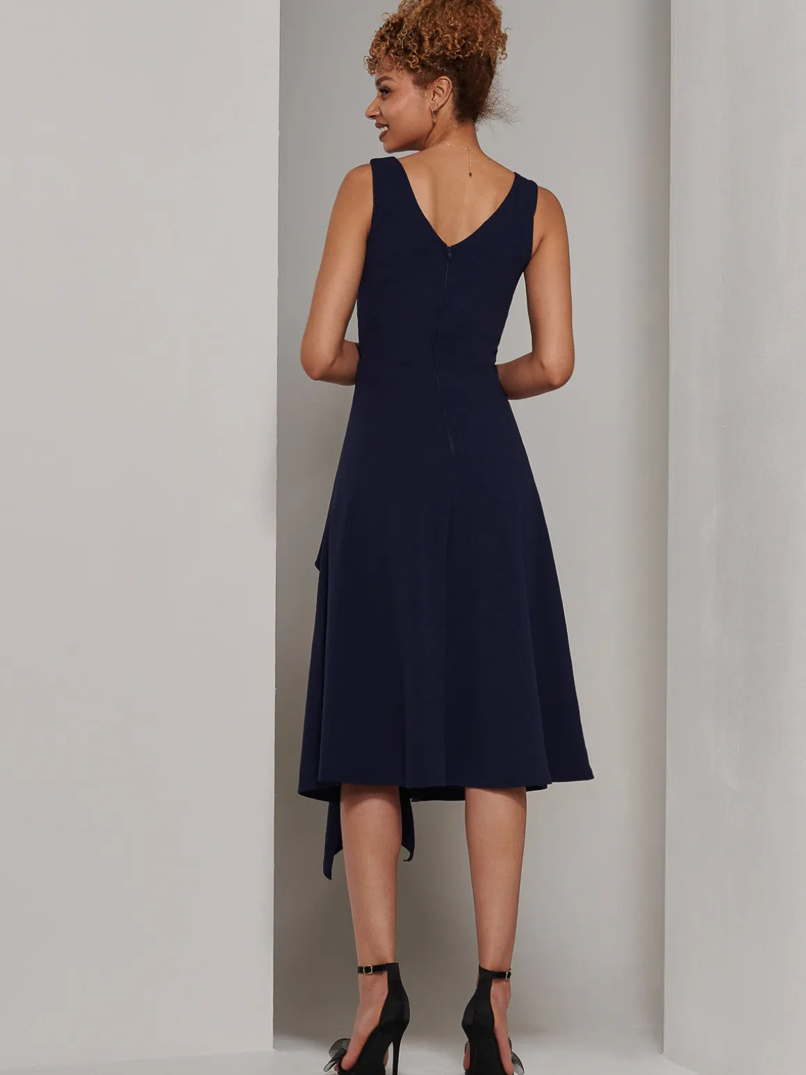 Haylen Frill Detail Midi Dress, Navy