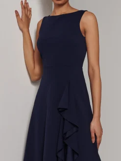 Haylen Frill Detail Midi Dress, Navy