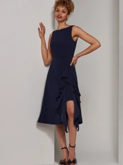 Haylen Frill Detail Midi Dress, Navy