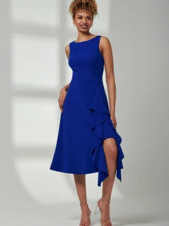 Haylen Frill Detail Midi Dress, Royal Blue