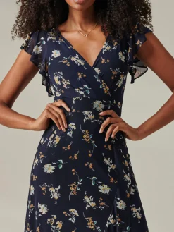 Heleyna Ruffle Hem Mesh Maxi Dress, Navy Floral