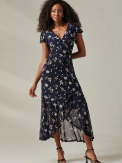 Heleyna Ruffle Hem Mesh Maxi Dress, Navy Floral