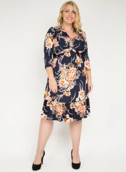 J by Jolie Moi Print Flounce Hem Midi Dress, Orange Multi