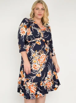 J by Jolie Moi Print Flounce Hem Midi Dress, Orange Multi