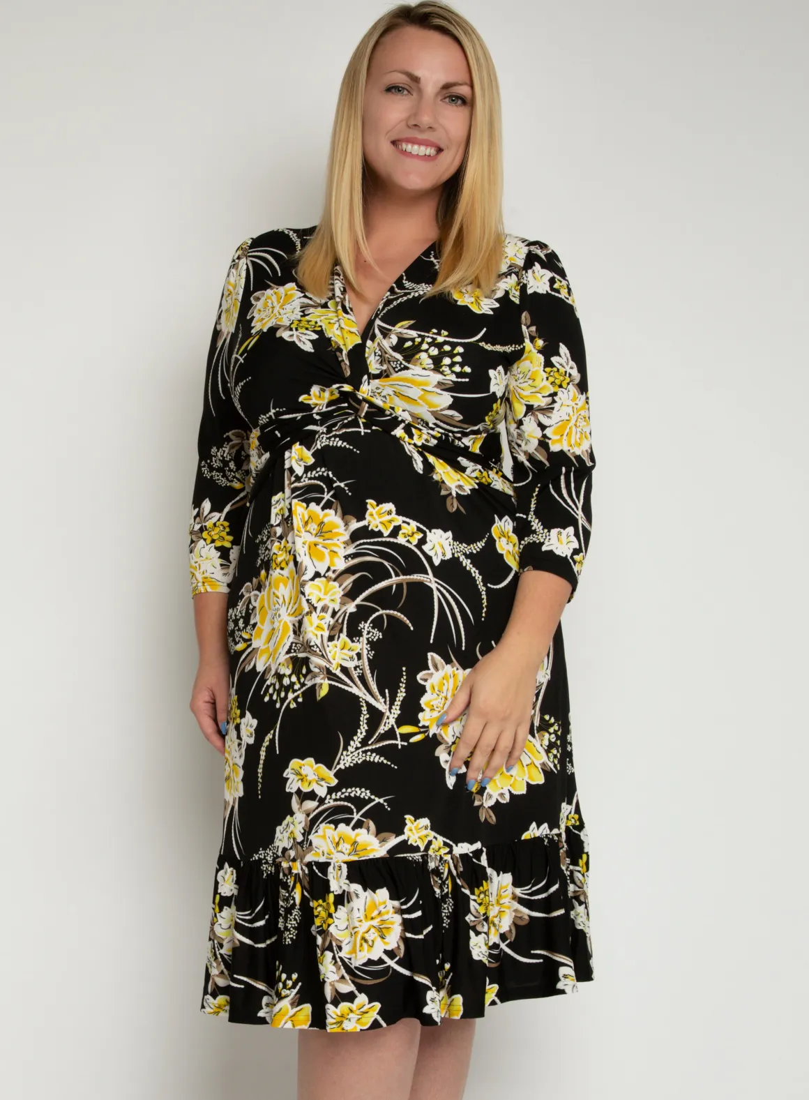 J by Jolie Moi Print Flounce Hem Midi Dress, Yellow Floral
