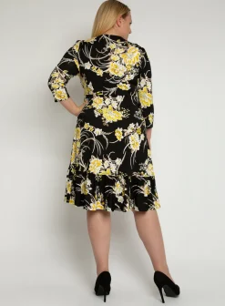 J by Jolie Moi Print Flounce Hem Midi Dress, Yellow Floral