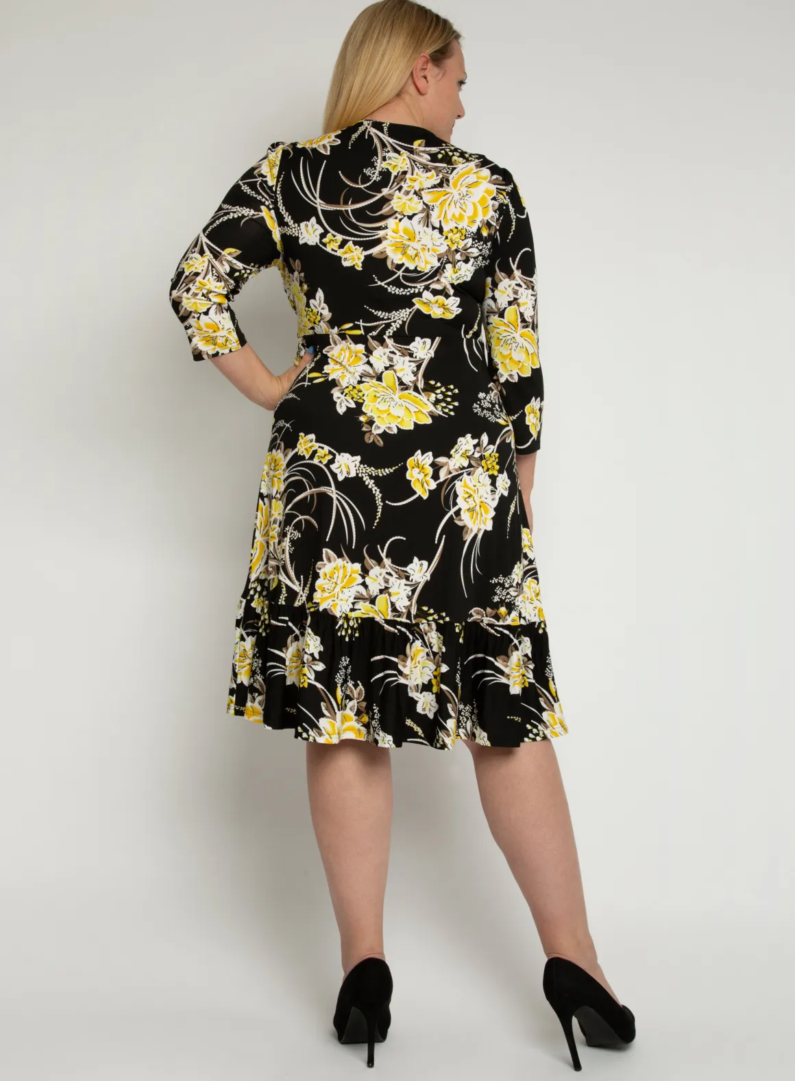 J by Jolie Moi Print Flounce Hem Midi Dress, Yellow Floral