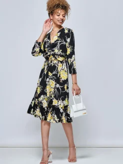J by Jolie Moi Print Flounce Hem Midi Dress, Yellow Floral