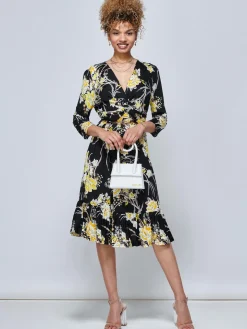 J by Jolie Moi Print Flounce Hem Midi Dress, Yellow Floral