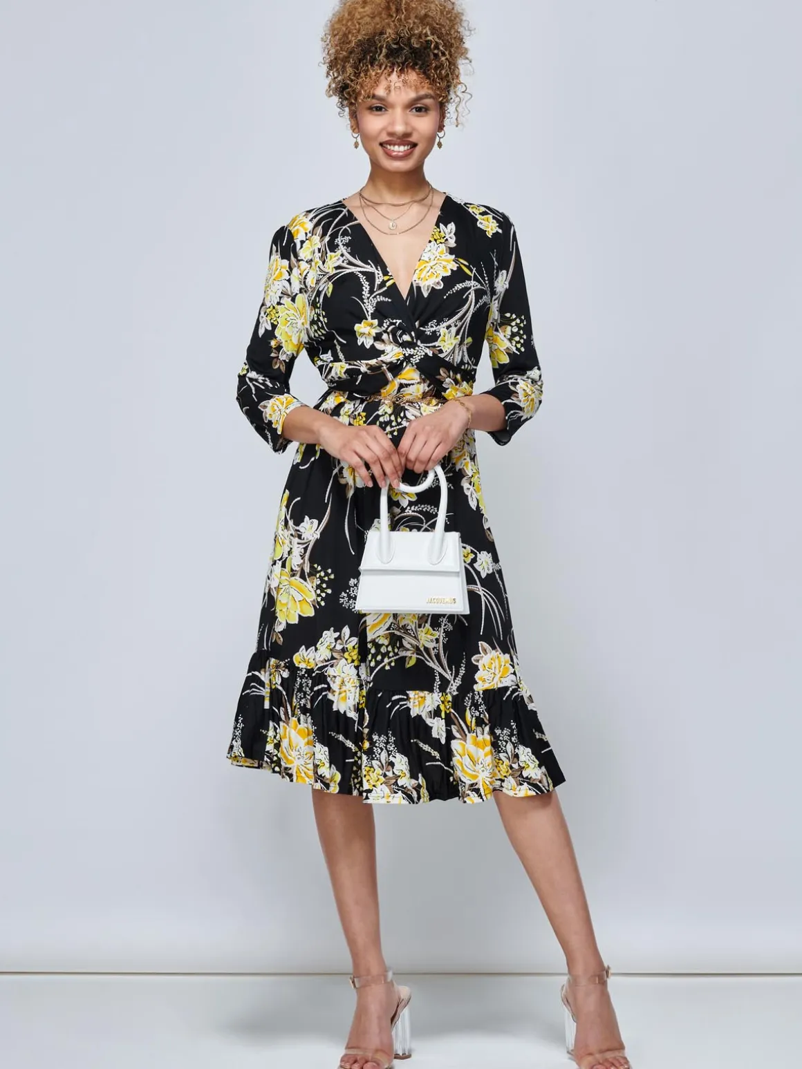 J by Jolie Moi Print Flounce Hem Midi Dress, Yellow Floral