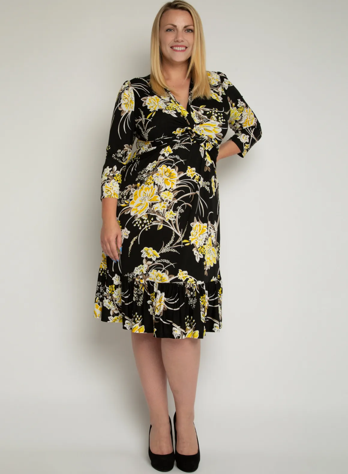J by Jolie Moi Print Flounce Hem Midi Dress, Yellow Floral