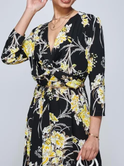 J by Jolie Moi Print Flounce Hem Midi Dress, Yellow Floral