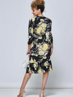 J by Jolie Moi Print Flounce Hem Midi Dress, Yellow Floral
