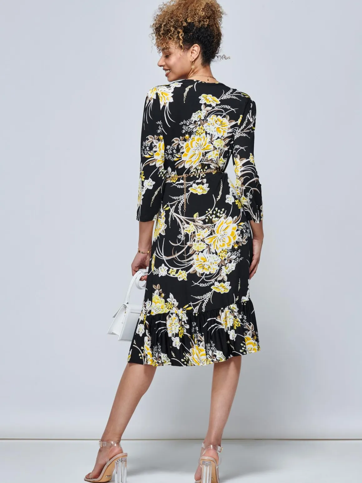 J by Jolie Moi Print Flounce Hem Midi Dress, Yellow Floral