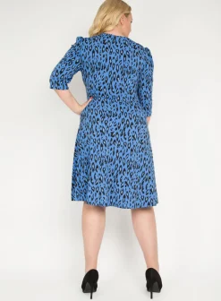 J by Jolie Moi Revers Collar Midi Dress, Blue Leopard
