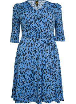 J by Jolie Moi Revers Collar Midi Dress, Blue Leopard