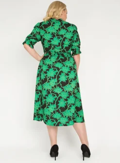 J by Jolie Moi Tie Neck Woven Midi Dress, Green Multi