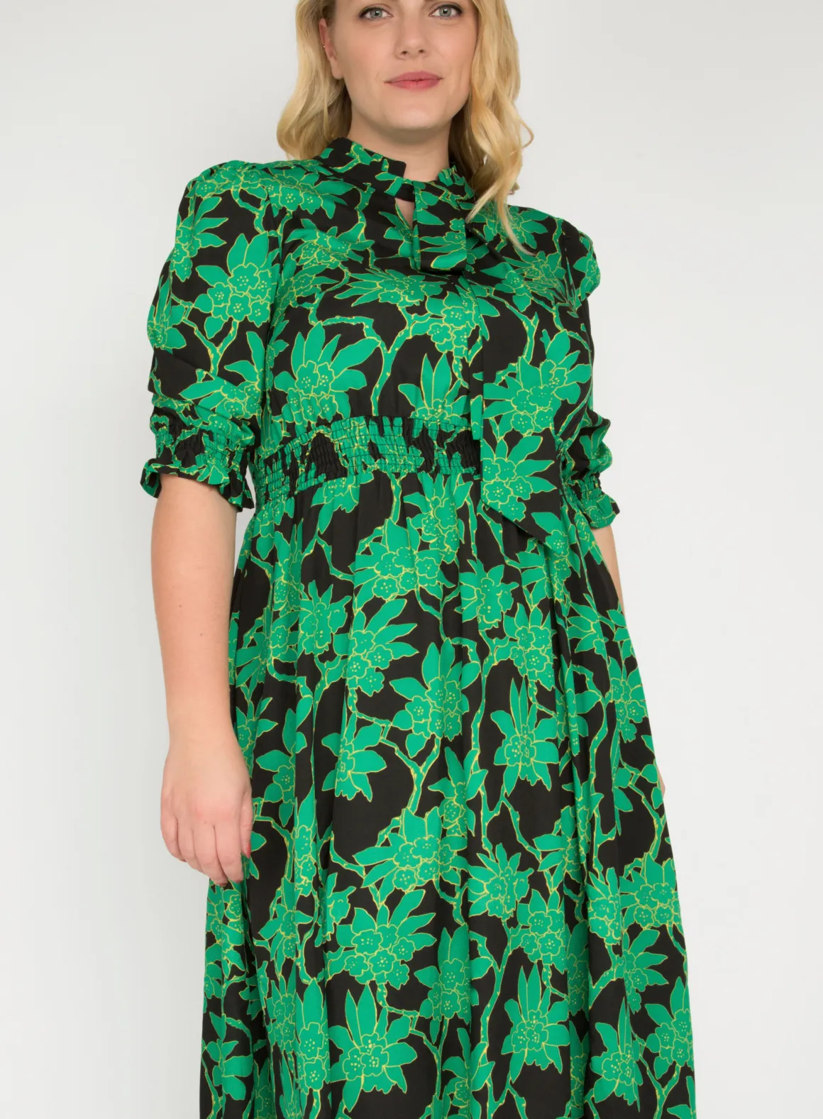 J by Jolie Moi Tie Neck Woven Midi Dress, Green Multi