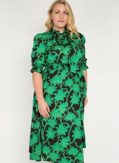 J by Jolie Moi Tie Neck Woven Midi Dress, Green Multi