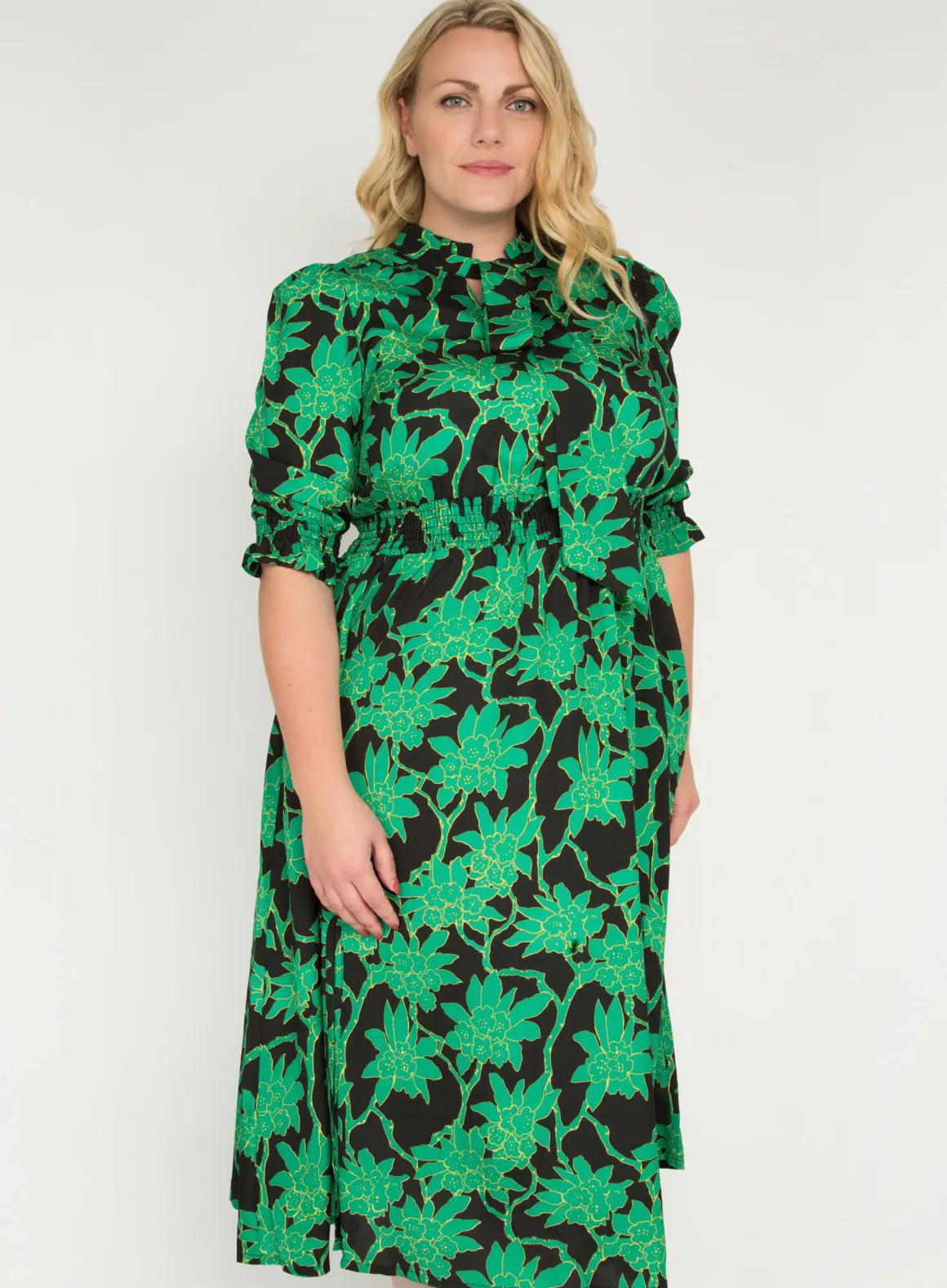 J by Jolie Moi Tie Neck Woven Midi Dress, Green Multi