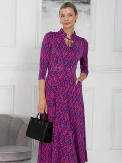 Jennifer Tie Neck Midi Dress, Pink Multi