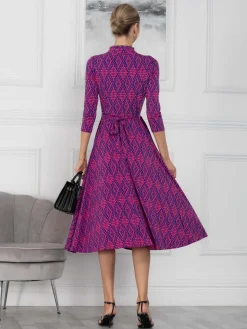 Jennifer Tie Neck Midi Dress, Pink Multi