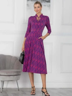 Jennifer Tie Neck Midi Dress, Pink Multi