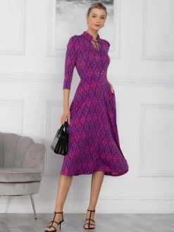 Jennifer Tie Neck Midi Dress, Pink Multi