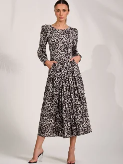 Jersey Belted Long Sleeve Maxi Dress, Leopard
