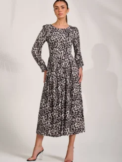 Jersey Belted Long Sleeve Maxi Dress, Leopard