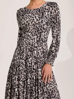 Jersey Belted Long Sleeve Maxi Dress, Leopard