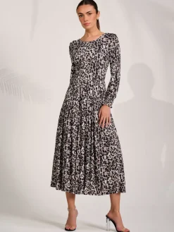 Jersey Belted Long Sleeve Maxi Dress, Leopard