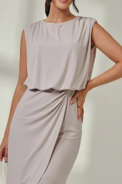 Jersey Draped Wrap Skirt Midi Dress Stone