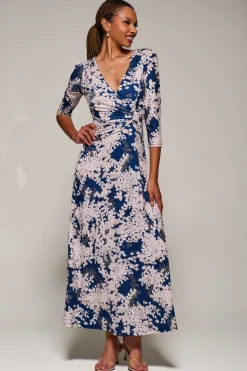Jersey Fit & Flare Maxi Dress, Navy Abstract