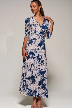 Jersey Fit & Flare Maxi Dress, Navy Abstract