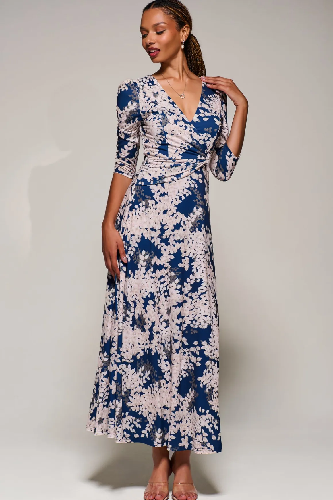 Jersey Fit & Flare Maxi Dress, Navy Abstract