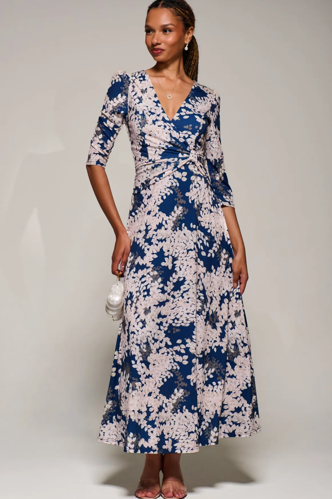 Jersey Fit & Flare Maxi Dress, Navy Abstract