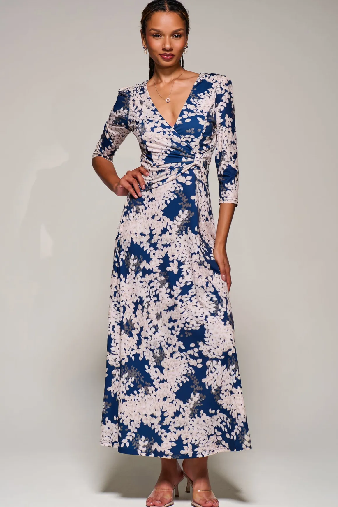 Jersey Fit & Flare Maxi Dress, Navy Abstract