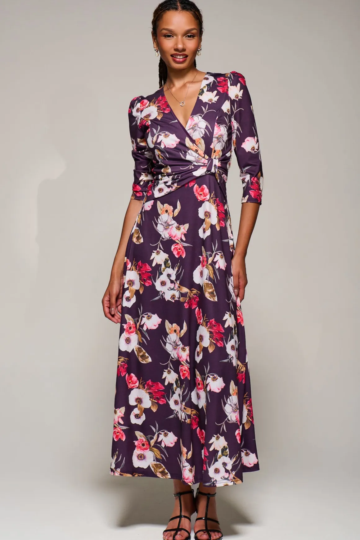 Jersey Fit & Flare Maxi Dress, Purple Floral