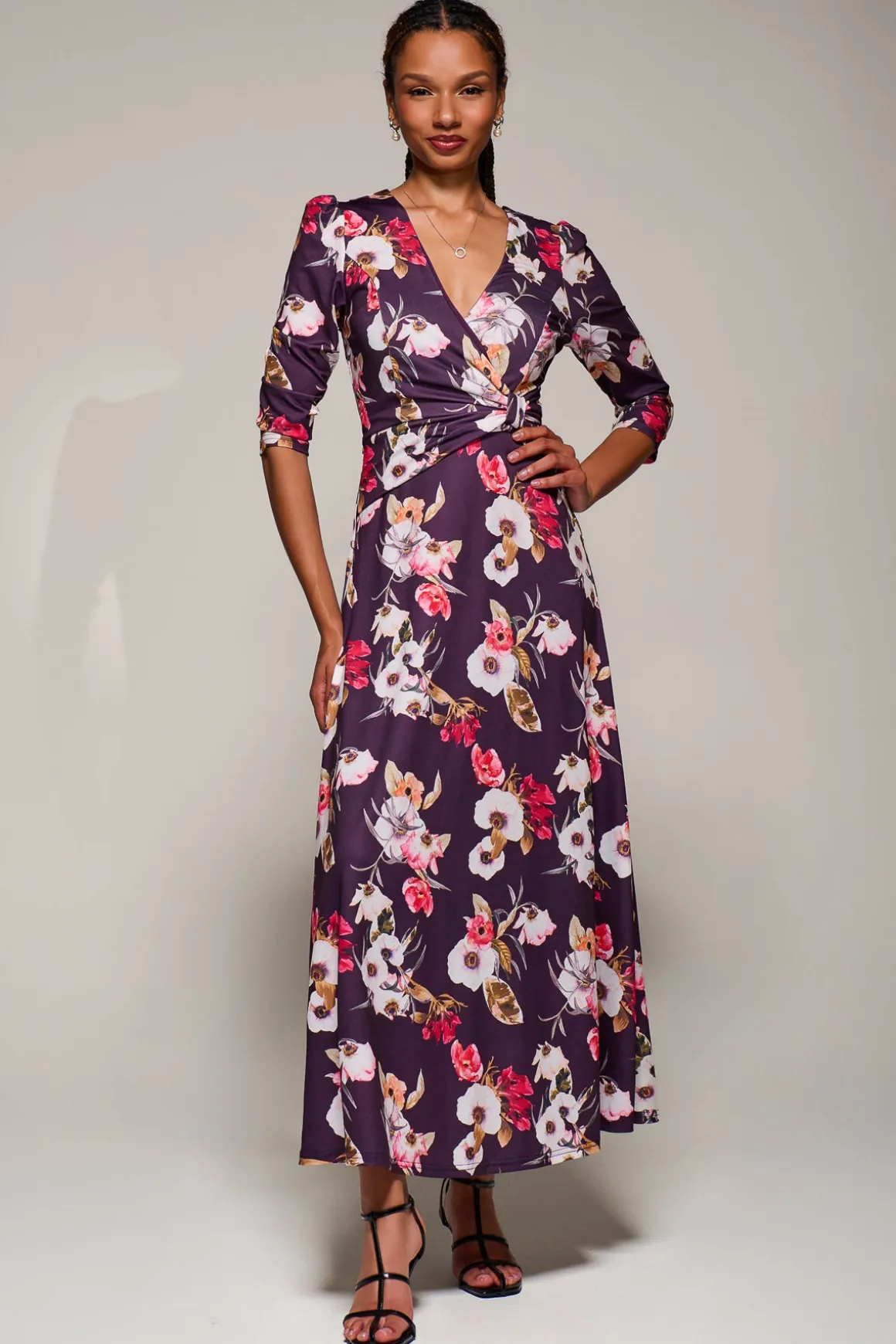 Jersey Fit & Flare Maxi Dress, Purple Floral