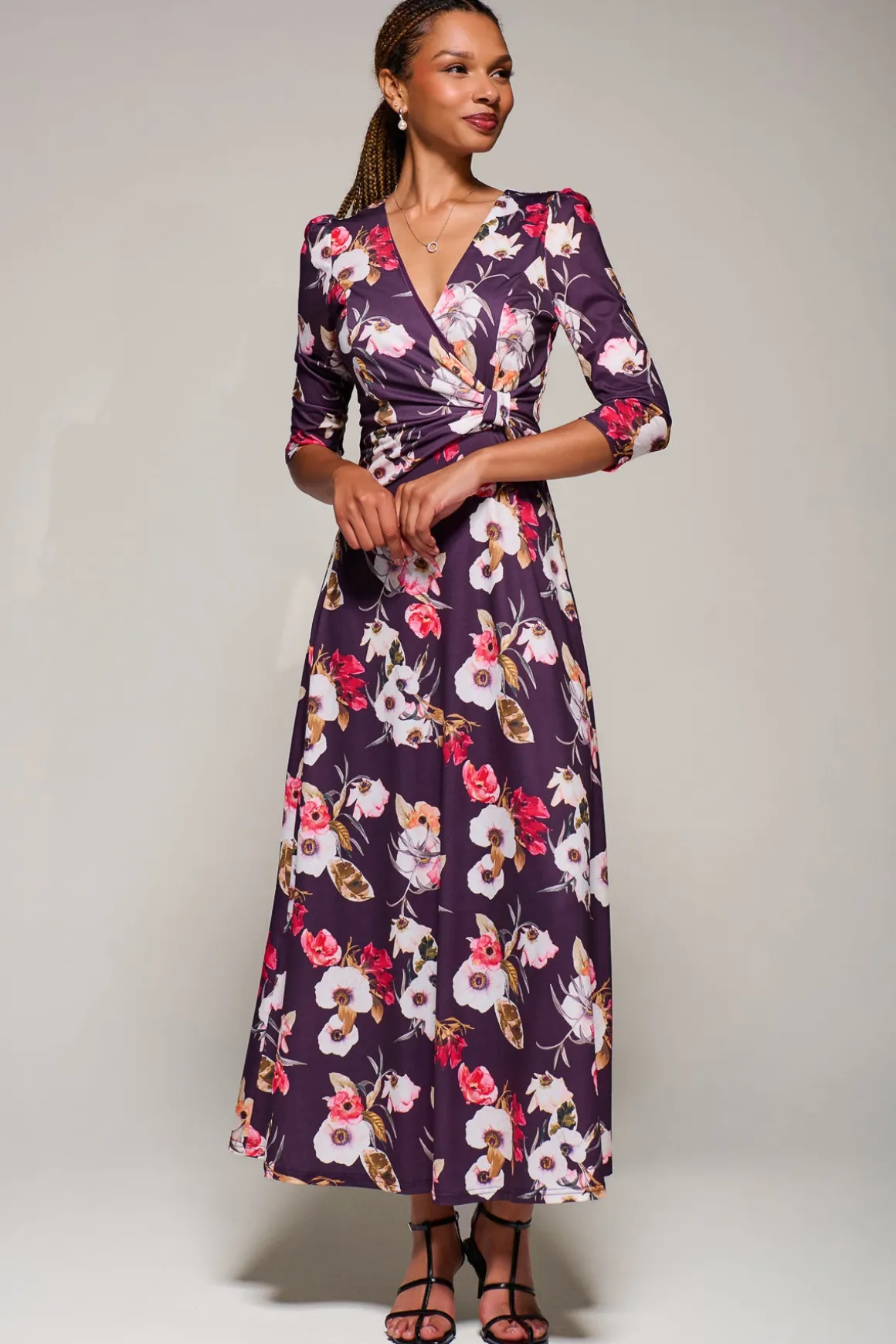 Jersey Fit & Flare Maxi Dress, Purple Floral