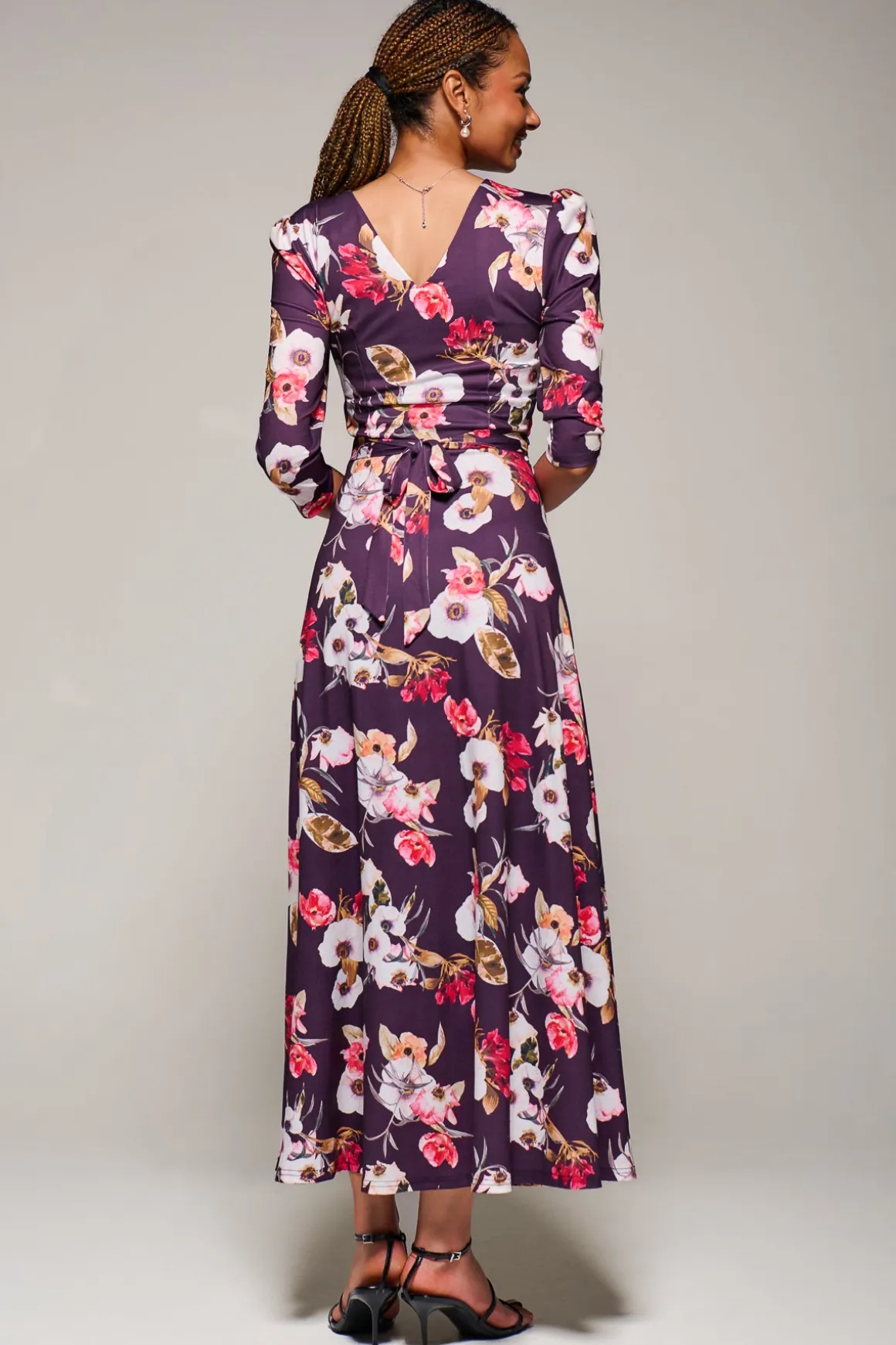 Jersey Fit & Flare Maxi Dress, Purple Floral