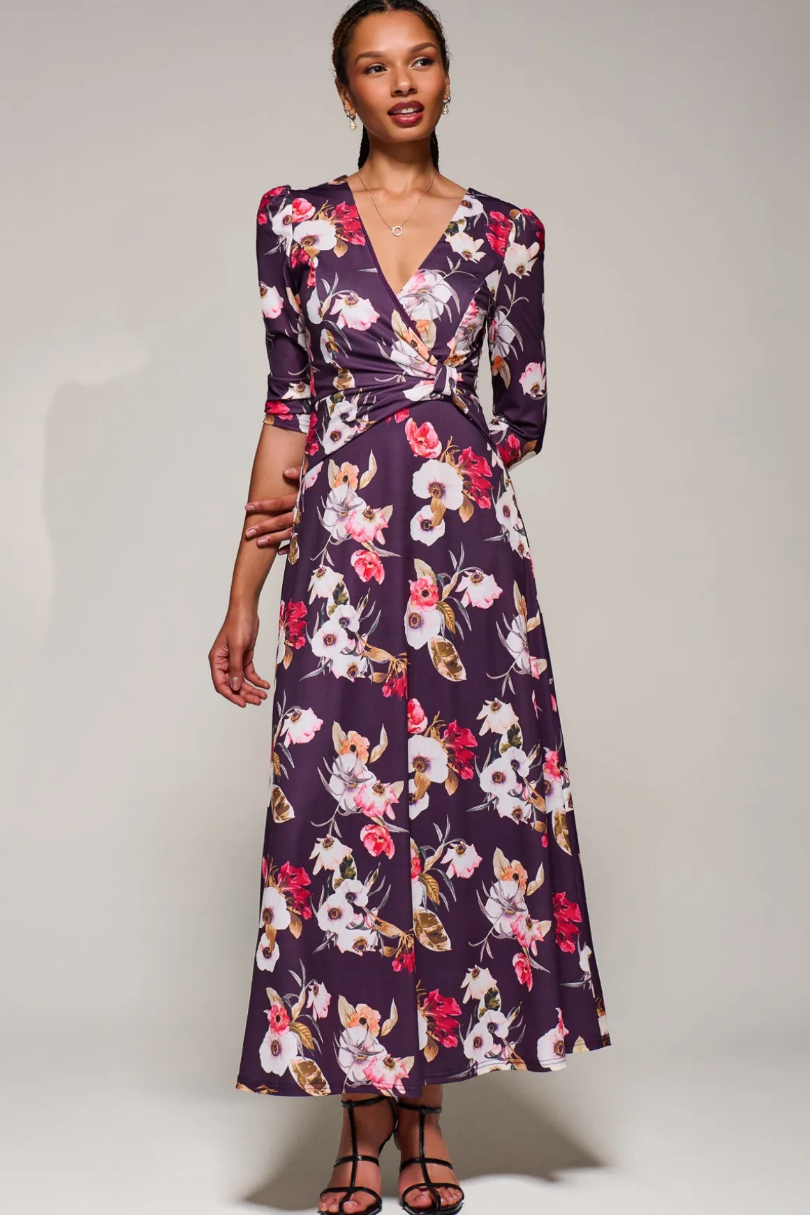 Jersey Fit & Flare Maxi Dress, Purple Floral