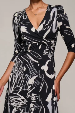 Jersey Ruched Waist Fit & Flare Maxi Dress, Black Abstract
