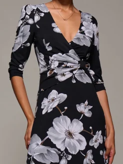 Jersey Ruched Waist Fit & Flare Maxi Dress, Black Floral