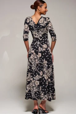 Jersey Ruched Waist Fit & Flare Maxi Dress, Black Floral
