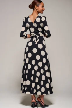 Jersey Ruched Waist Fit & Flare Maxi Dress, Black Polka Dot