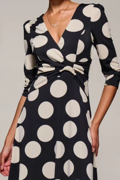 Jersey Ruched Waist Fit & Flare Maxi Dress, Black Polka Dot