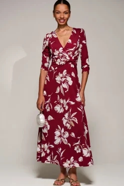 Jersey Ruched Waist Fit & Flare Maxi Dress, Burgundy Floral